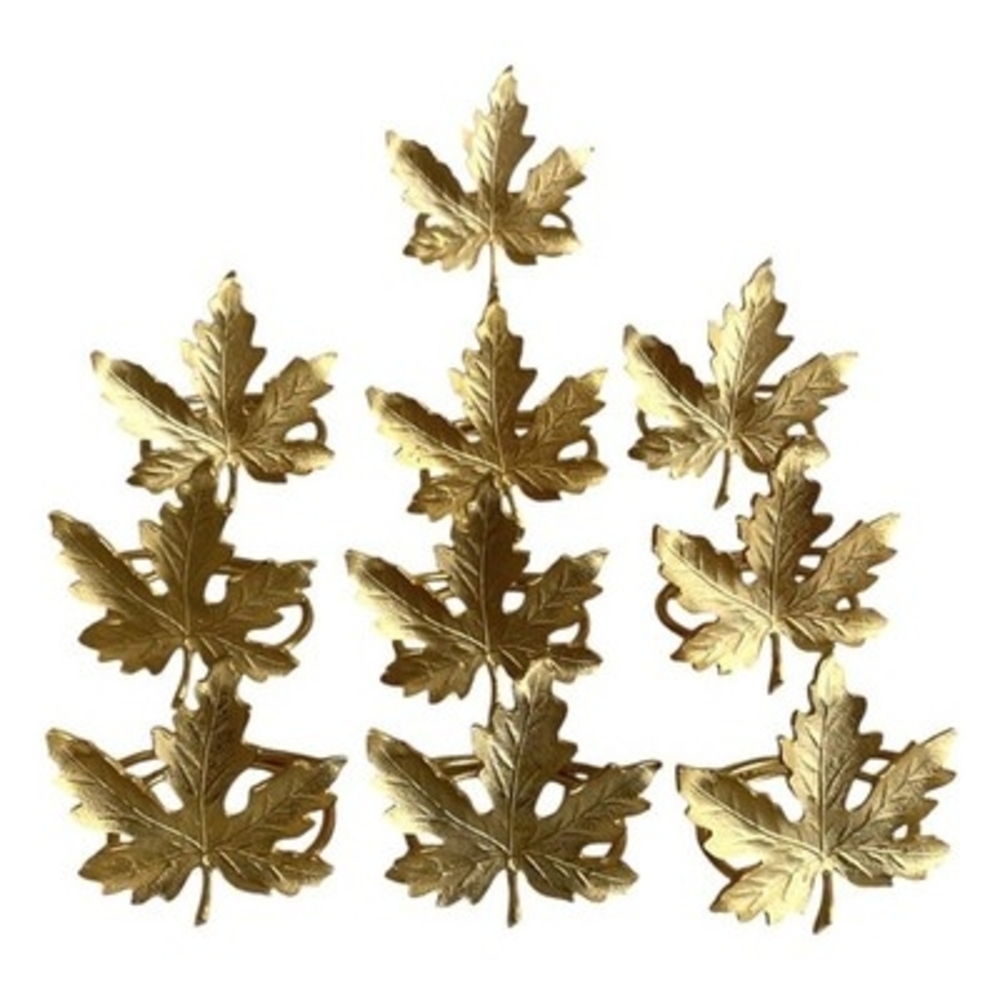 Gold Tone Metal Maple Leaf Napkin Rings Set of 10 Fall Autumn Table Decor EXC